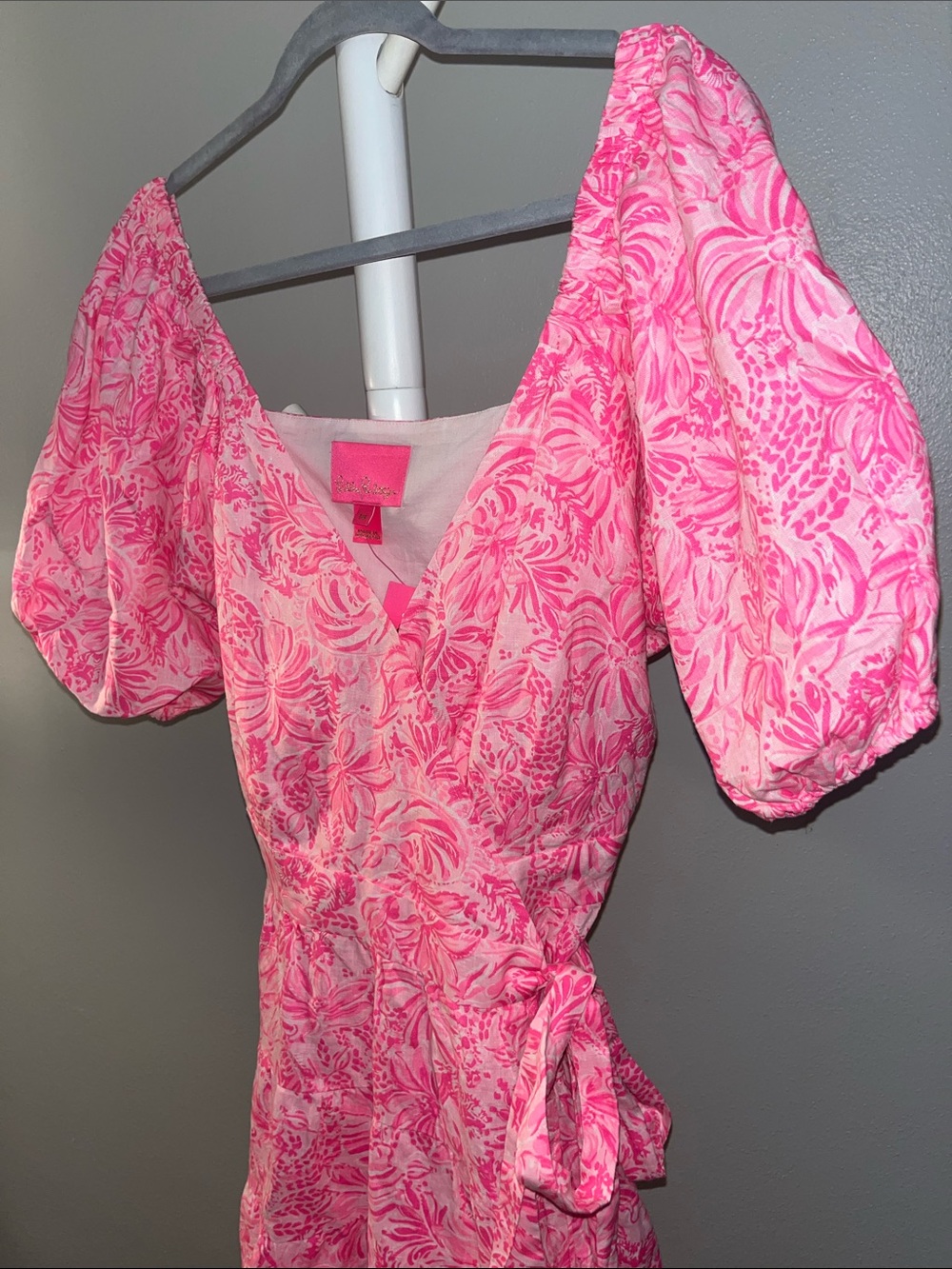 Lily Pulitzer Pink Puff Sleeve Floral Wrap Dress - Picture 3 of 5